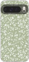 Telefoonhoesje Geschikt voor Google Pixel 9 Pro XL hoesje - Bloemen - Print - Groen - Wit - Siliconen Telefoonhoesje Telefoonhoesje