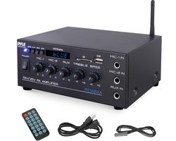 Audio Versterker Systeem - Draadloos - Pyle Bluetooth Stereo Versterker - Maximaal Vermogen van 200W - USB, SD, AUX, Microfooningang - Radio - LCD-Scherm - RCA