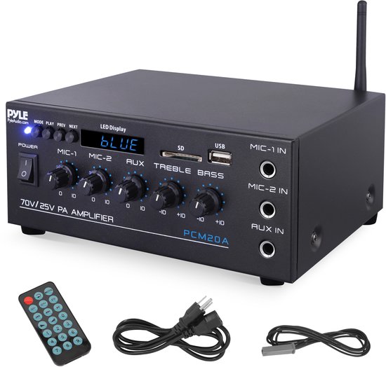 Pyle Audioversterker - 200 Watt - Draadloos Bluetooth Stereo Versterker - USB, SD, AUX, Microfooningang, Radio, LCD-Scherm en RCA