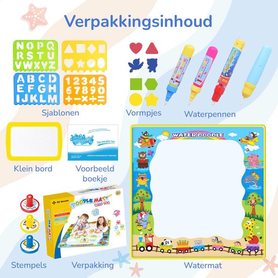 XL Water Tekenmat met 18 Accessoires - Met 4 Waterpennen - Speelgoed 2 Jaar - Speelgoed 3 Jaar - Speelgoed 4 Jaar - Speelgoed 5 Jaar - Montessori Speelgoed - Educatief Speelgoed - Jongens Speelgoed - Meisjes Speelgoed - Kinderspeelgoed