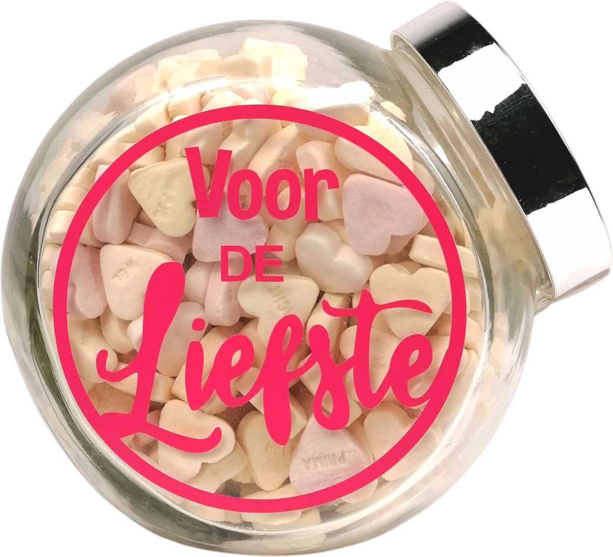 Snoeppot "voor de liefste", liefde - valentijn - moederdag - hartjes