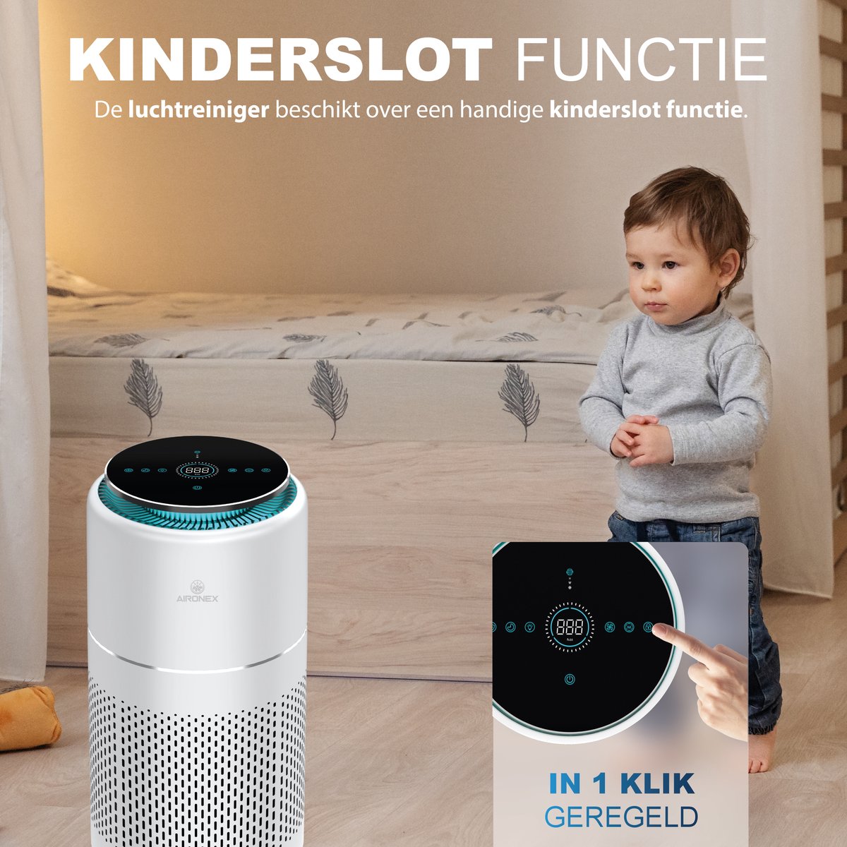 Aironex Luchtreiniger met Hepa Filter – Tegen Allergie & Hooikoorts - HEPA 13 + Ionisator – CADR 365 m³/u – 55 m² – Stil – Luchtkwaliteitsindicator - Air Purifier -Luchtreinigers — afbeelding 3