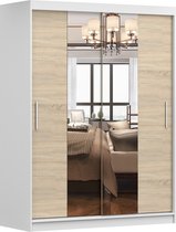 Schuifdeurkast LARA 01 – 2-deurs kledingkast met spiegel, legplanken en kledingroede – modern design – 150x200x61 cm - LARA 01 (Wit + Sonoma)