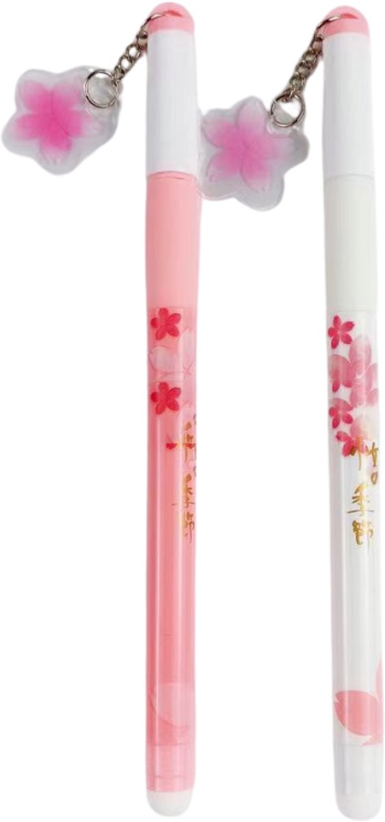 Ainy - Luxe Sakura Uitwisbare Pen Fineliners - set van 3 blauwe uitgumbare fine liner pennen voor in je etui - kawaii balpen middelbare schoolspullen