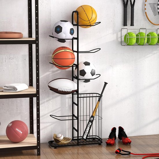 Balrek voor garage, verticale staande metalen sportbalhouder, organizer draagbare sportbalwagen, multi-proces schilderen, stabiele kleur, slijtvast en roestbestendig (kleur: goud, maat: 86 x 2