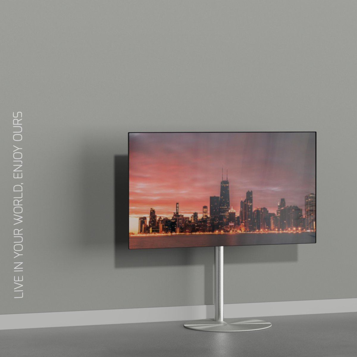 TV vloerstatief SPHERE 80 Design Tv standaard Trendy geborsteld RVS 32-65” - MULTIFIT VESA 100x100 t/m 400x400