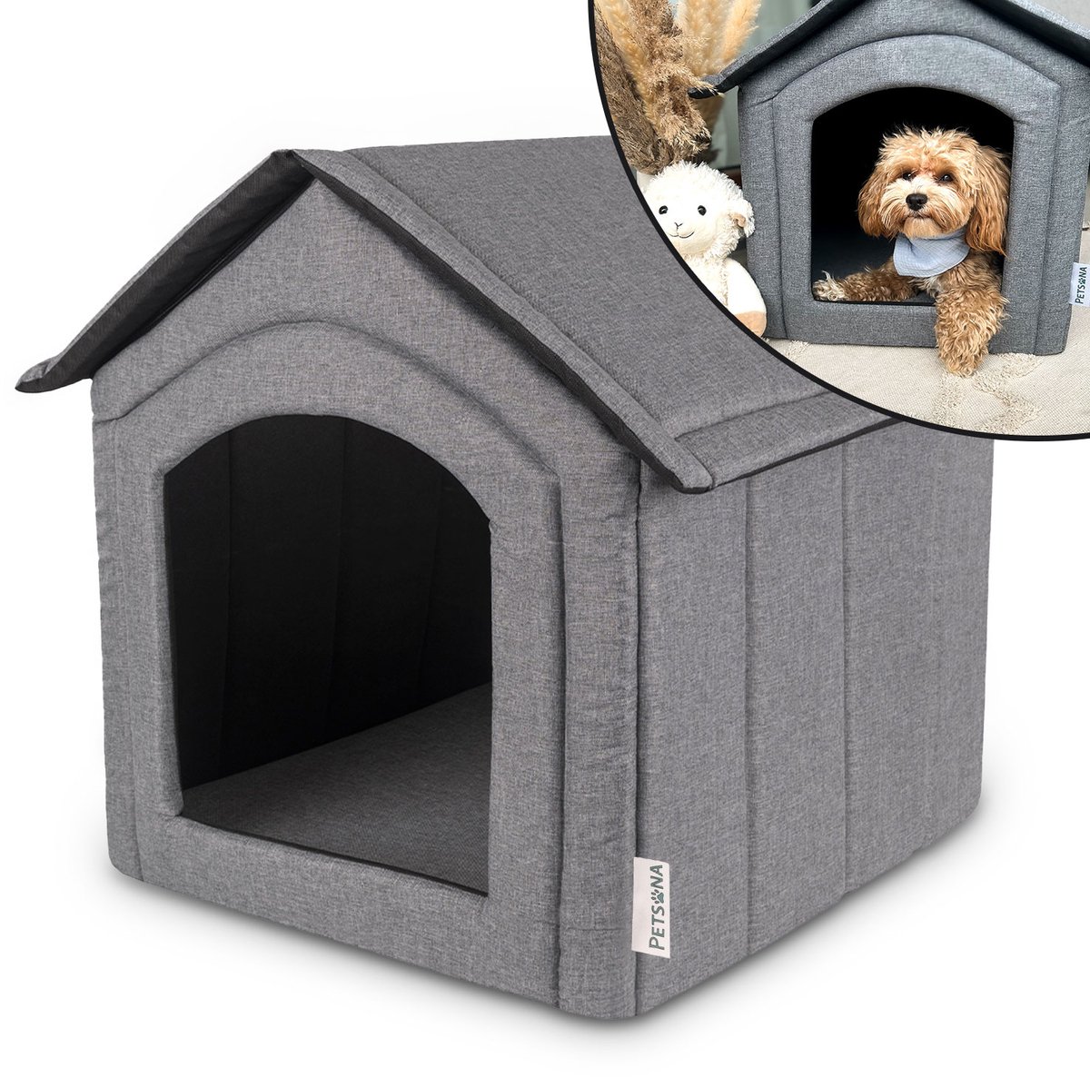 Petsona Hondengrot L 46x52x53cm opvouwbaar waterafstotend - Hondenkennel kattenhol - Huisdierenbed kat hond - Grijs