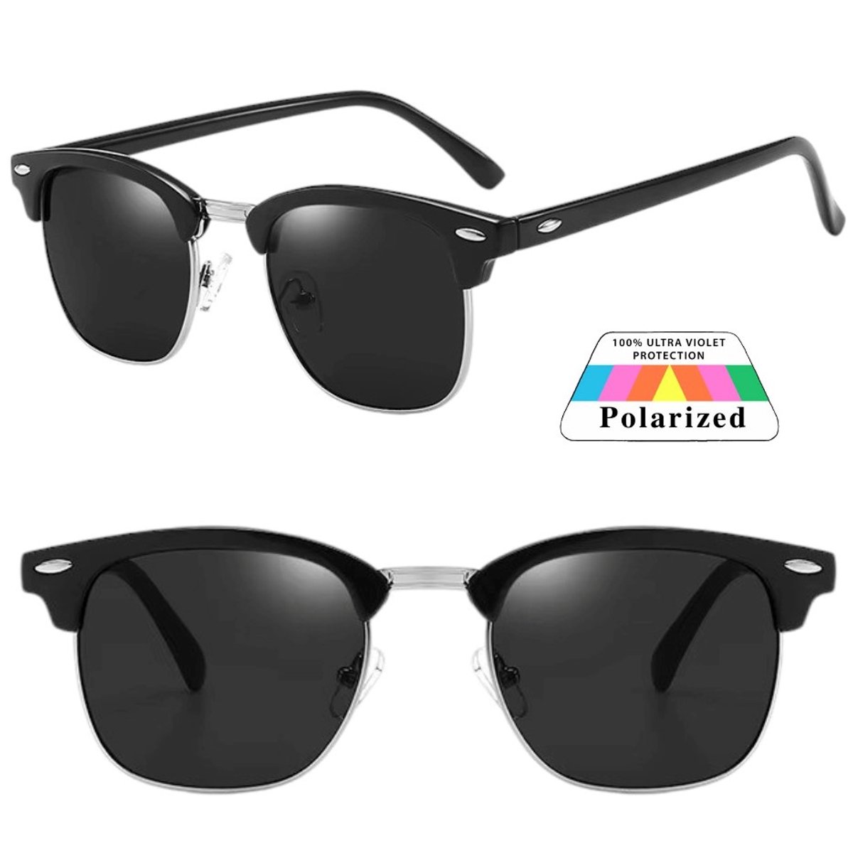 Fako Sunglasses® - Club Style Zonnebril - Polariserend - Dames - Heren - Zwart/Zilver