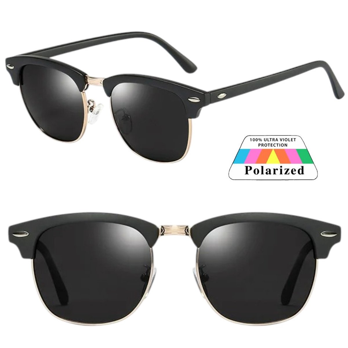 Fako Sunglasses® - Club Style Zonnebril - Polariserend - Dames - Heren - Mat Zwart/Goud