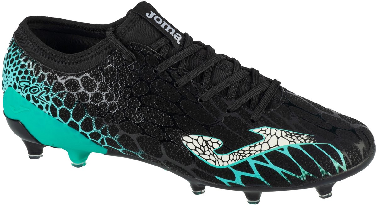 Zwarte Joma Gol 25 GOLS FG voetbalschoenen voor mannen, maat 42,5, met synthetisch leren bovenwerk en opvallende turquoise...