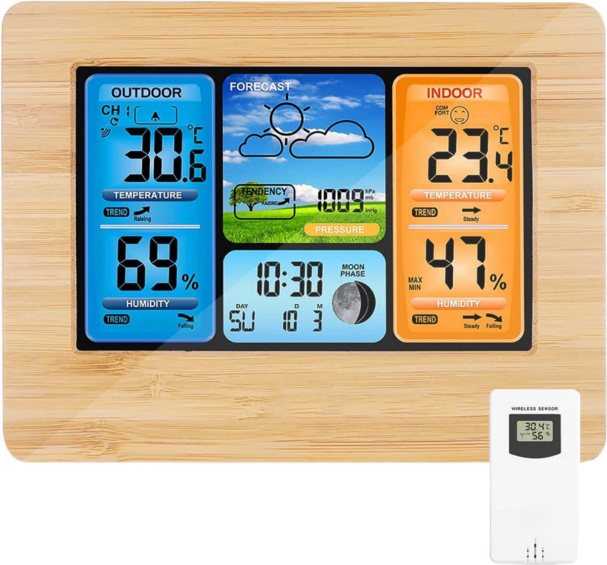 ApexArte® Weerstation Binnen en Buiten - Weerstation Draadloos Binnen Buiten - Weerstation met Buitensensor - Geel