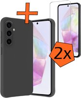 Coque compatible avec Samsung A36, coque en Siliconen avec 2 films de protection d'écran, coque arrière compatible avec Samsung Galaxy A36, Zwart
