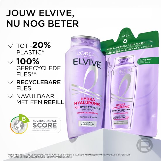 L'Oréal Paris Elvive Hydra Hyaluronic Shampoo - Haarverzorging voor verzwakt, futloos haar - 10x meer hydratatie - Shampoo voordeelverpakking - 6x 250 ml