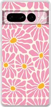 Telefoonhoesje Geschikt voor Google Pixel 7 Pro hoesje - Bloemen - Patroon - Roze - Beige - Oranje - Siliconen Telefoonhoesje Telefoonhoesje
