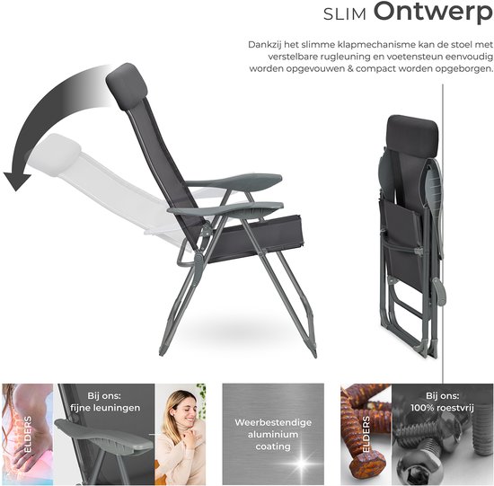 tectake®- Set van 4 Tuinstoelen met Hoge Rugleuning - Aluminium - Klapstoel 5-voudig Verstelbaar met Armleuningen - Fauteuil met Ligfunctie - Tuinmeubelen voor Terras en Camping - Antraciet van TecTake — afbeelding 4