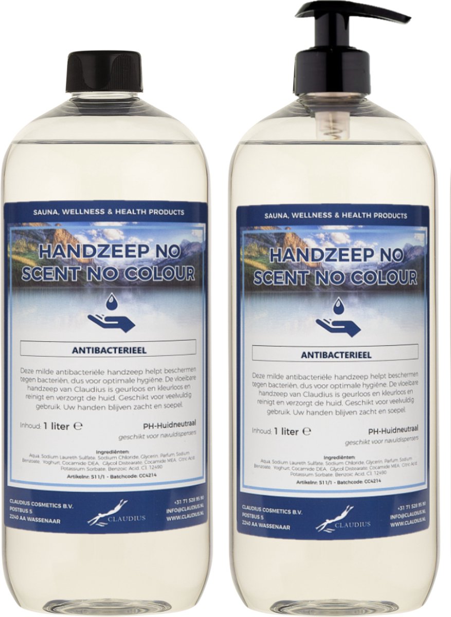 Handzeep No Scent, No Colour 1 liter - met gratis pomp - set van 2 stuks