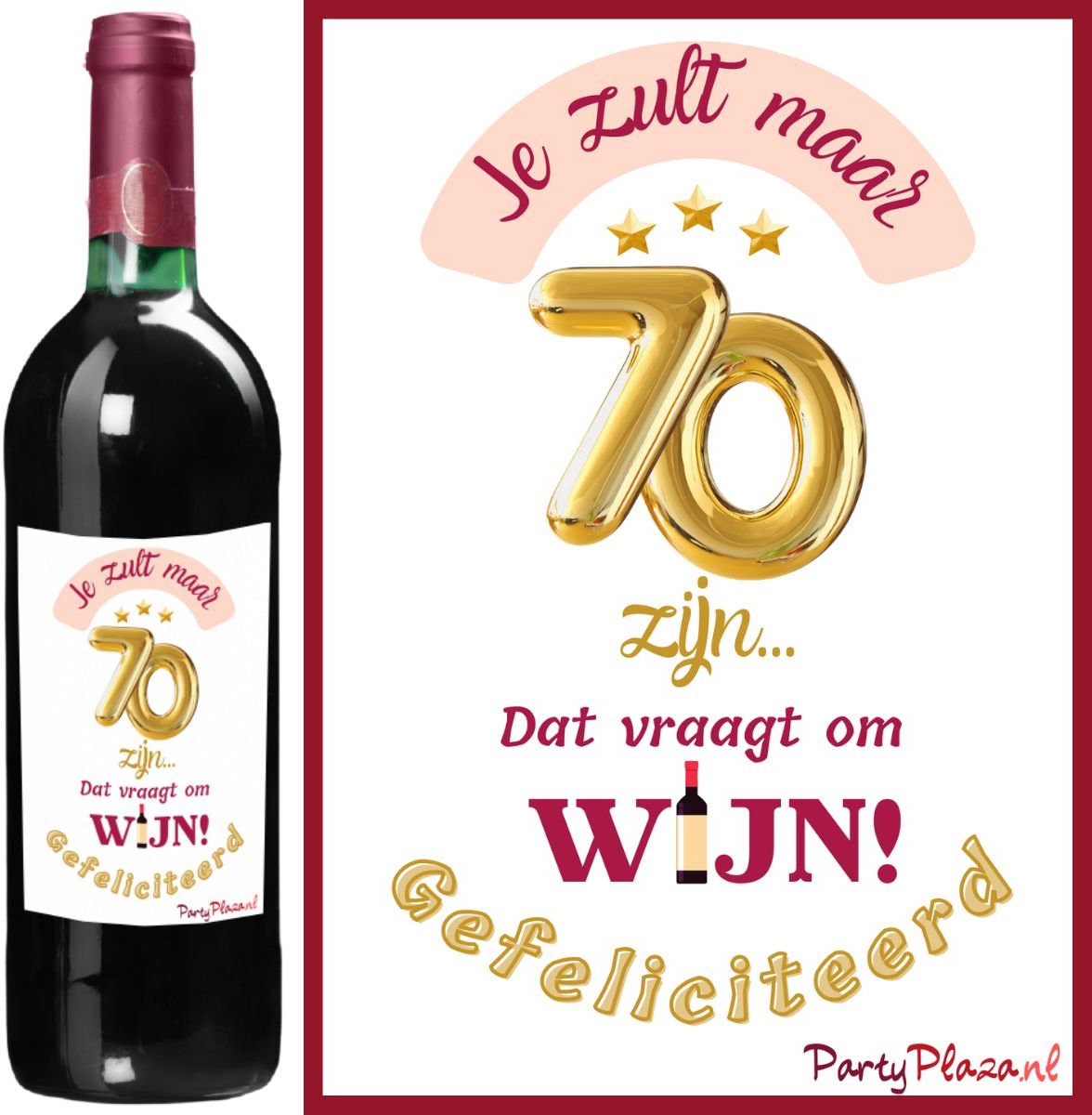 Wijnetiket 70 jaar - Wijnlabel 70e Verjaardag - Flesetiket wijn cadeau