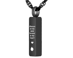 Luxe Ashanger | Met Ketting En Gravering | Always On My Mind Forever In My Heart | Assieraad | Zwart | As Ketting | Gedenksieraad | Urn | Incl. As vuller