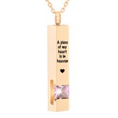 Pendentif en frêne de Luxe | Avec chaîne et gravure | Un morceau de mon cœur est au paradis | Bijoux en frêne | Or rose avec pierre rose | En tant que chaîne | Bijoux commémoratifs | Urne | Incl. Comme remplissage