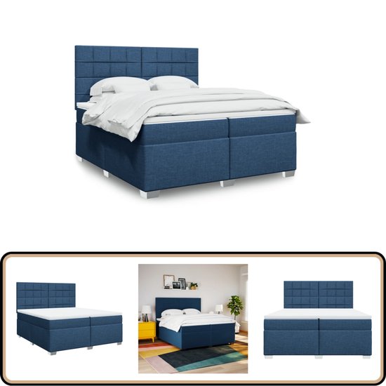 vidaXL Boxspring met matras stof blauw 200x200 cm