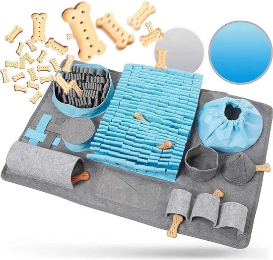 Snuffelmat Hond met 10 functies - Denkspel Hond - Blauw en Grijs