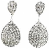 Clip oorbellen- Strass- Druppel- Zilverkleurig- 4.5 cm-Geen gaatje