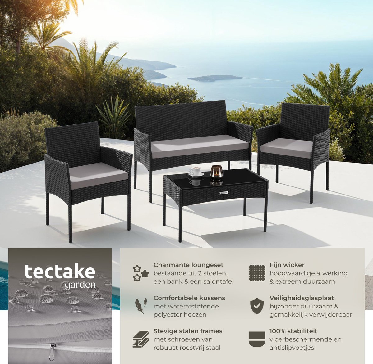 tectake tectake Palese wicker tuinset - afbeelding 2