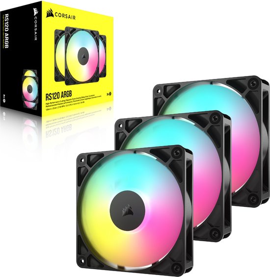 CORSAIR RS120 ARGB PWM 120 mm ventilator - Case fan - Triopak - 4 pins PWM & +5V-ARGB aansluiting - AirGuide Technologie - Magnetic Dome lager - Zwart