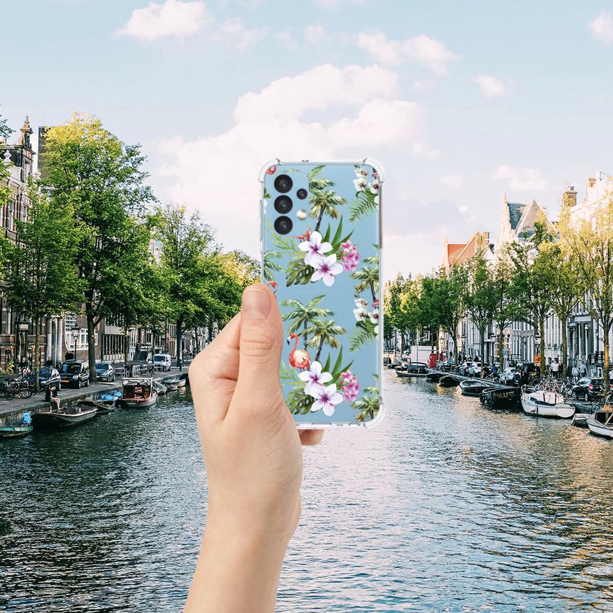 Samsung Galaxy A13 (4G) Case Anti-shock Flamingo Palms