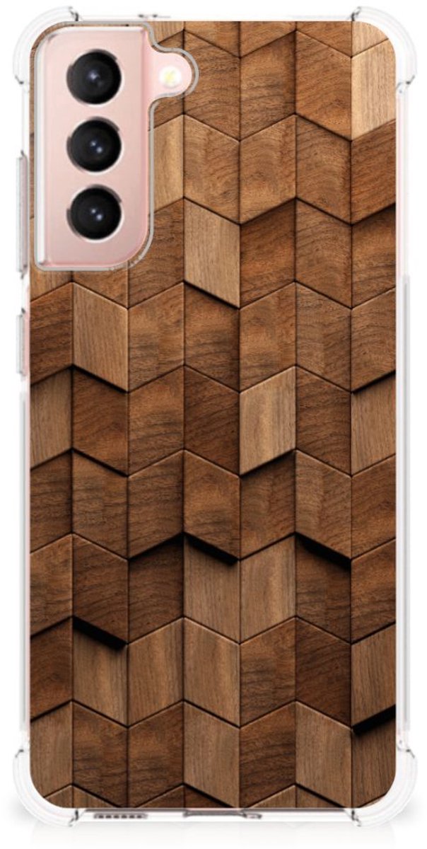 Stevig Telefoonhoesje voor Samsung Galaxy S21 FE Wooden Cubes