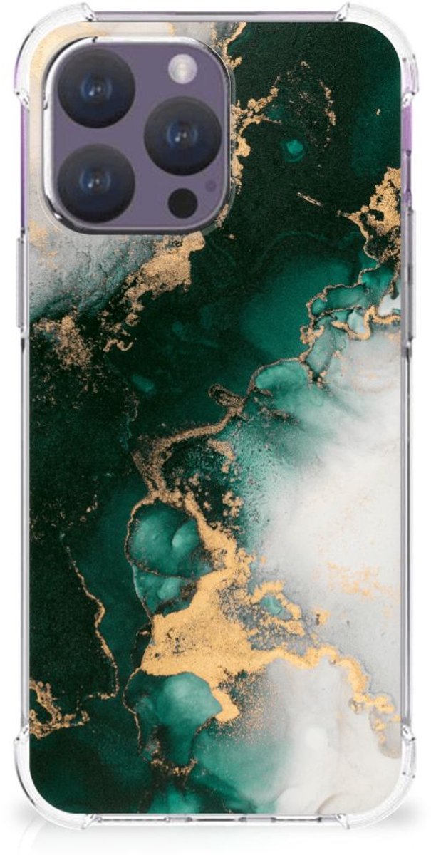 Back Cover voor Anti-Shock Hoesje voor iPhone 15 Pro Max Marmer Groen