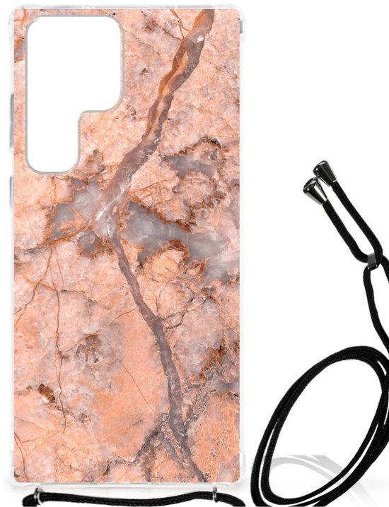 Coque Mobile Samsung Galaxy S23 Ultra Coque de Téléphone avec Bordure Transparente Marbre Oranje