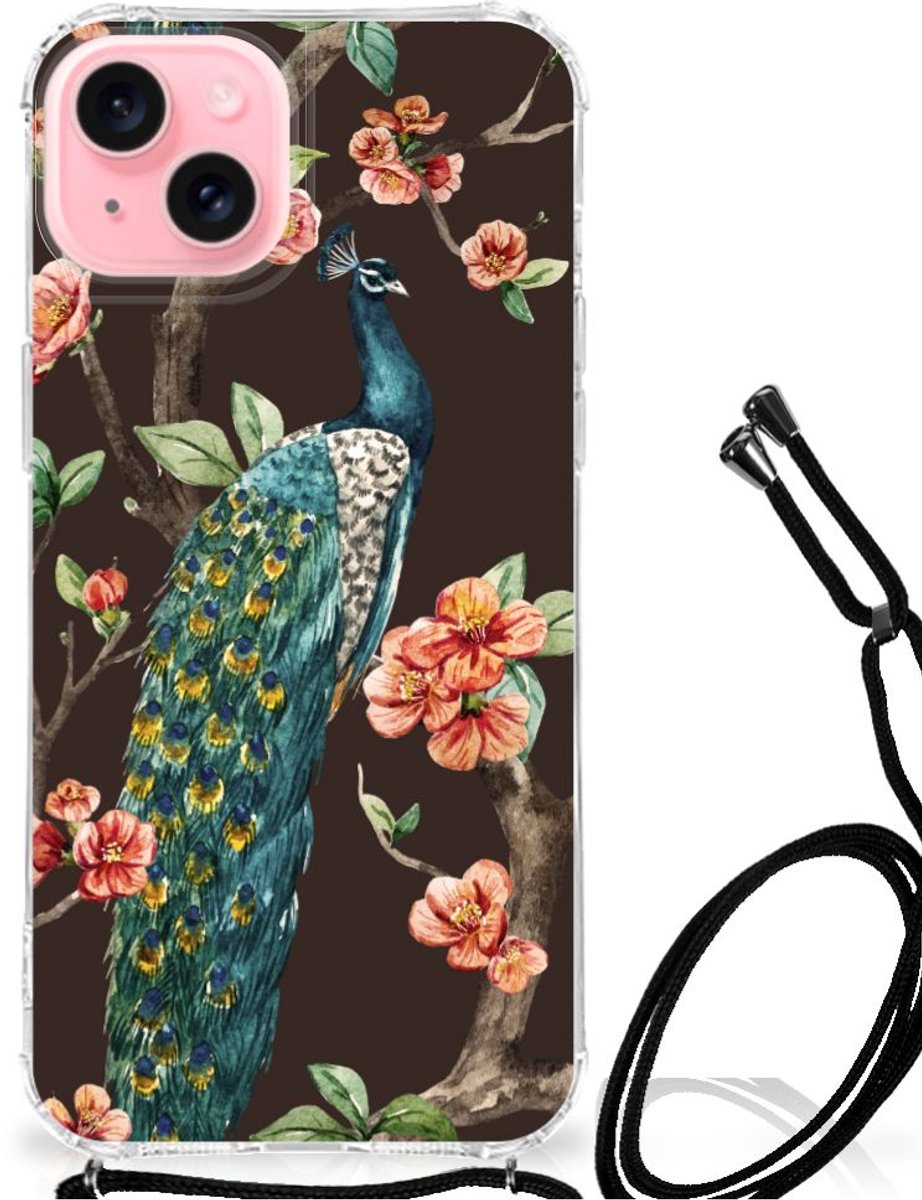 iPhone 15 Plus Case Anti-shock Pauw met Bloemen