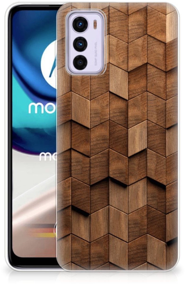 Bumper Hoesje voor Motorola Moto G42 Wooden Cubes