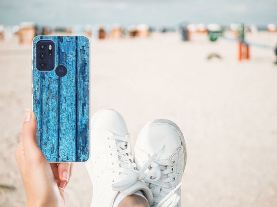 Backcase Siliconen Case Motorola Moto G60s Phone Case Wood Blue