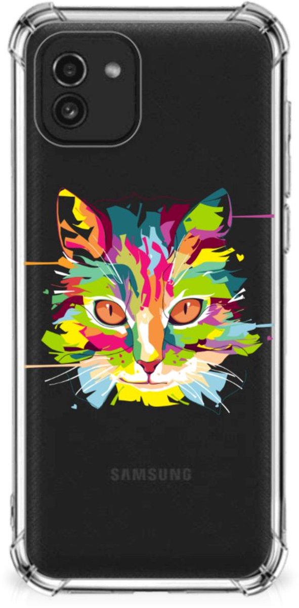 Samsung Galaxy A03 Stevig Bumper Hoesje Cat Color