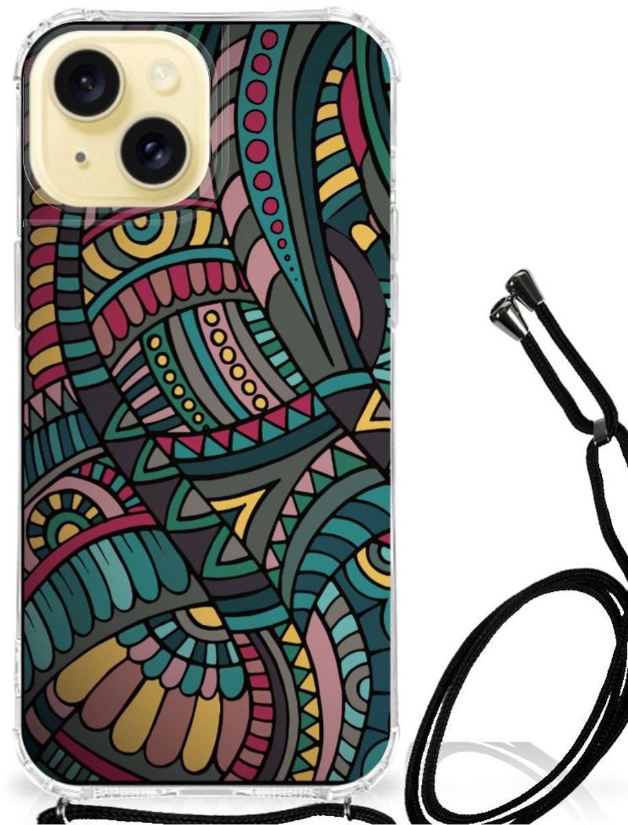 Apple iPhone 15 Doorzichtige Silicone Hoesje Aztec