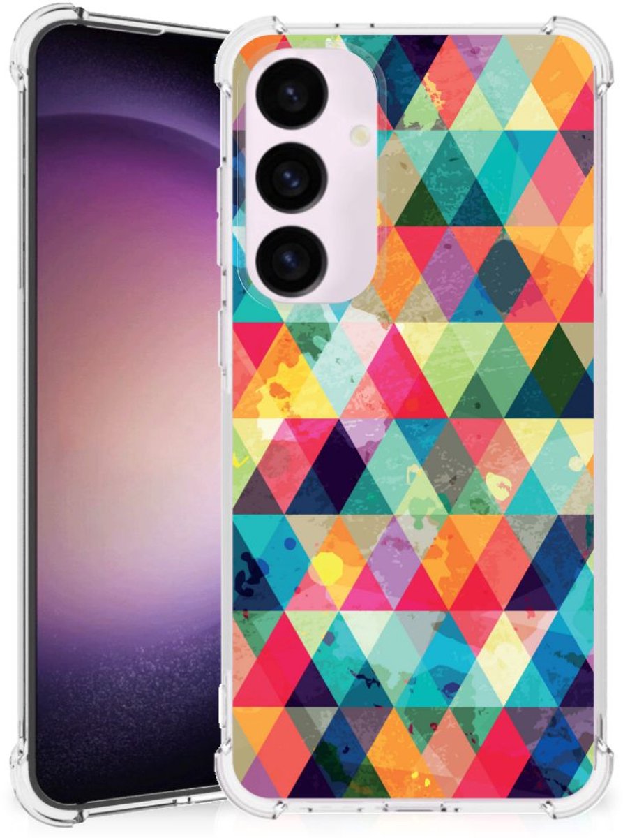 TPU Case Anti-Shock voor Samsung Galaxy S24 Plus Doorzichtige Silicone Hoesje Geruit