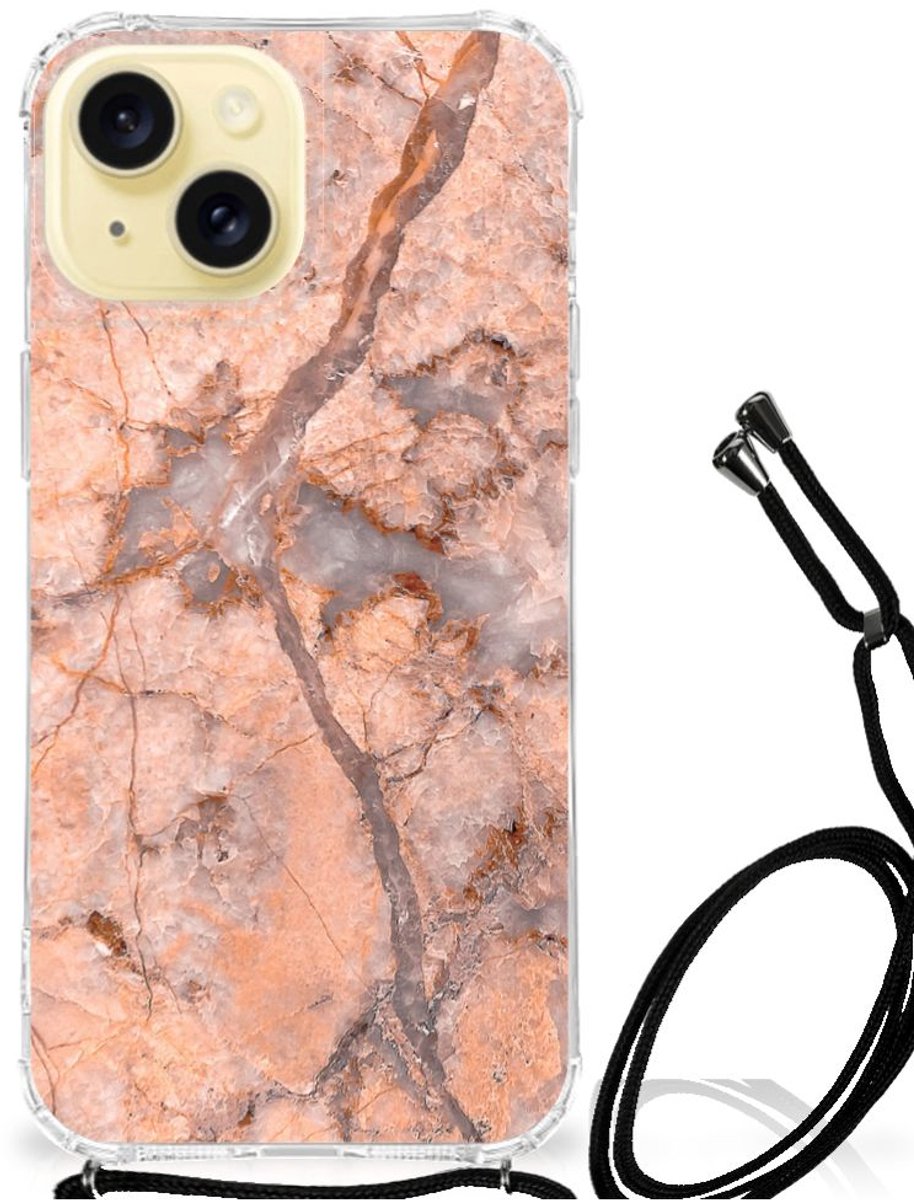 Apple iPhone 15 Anti-Shock Hoesje Marmer Oranje