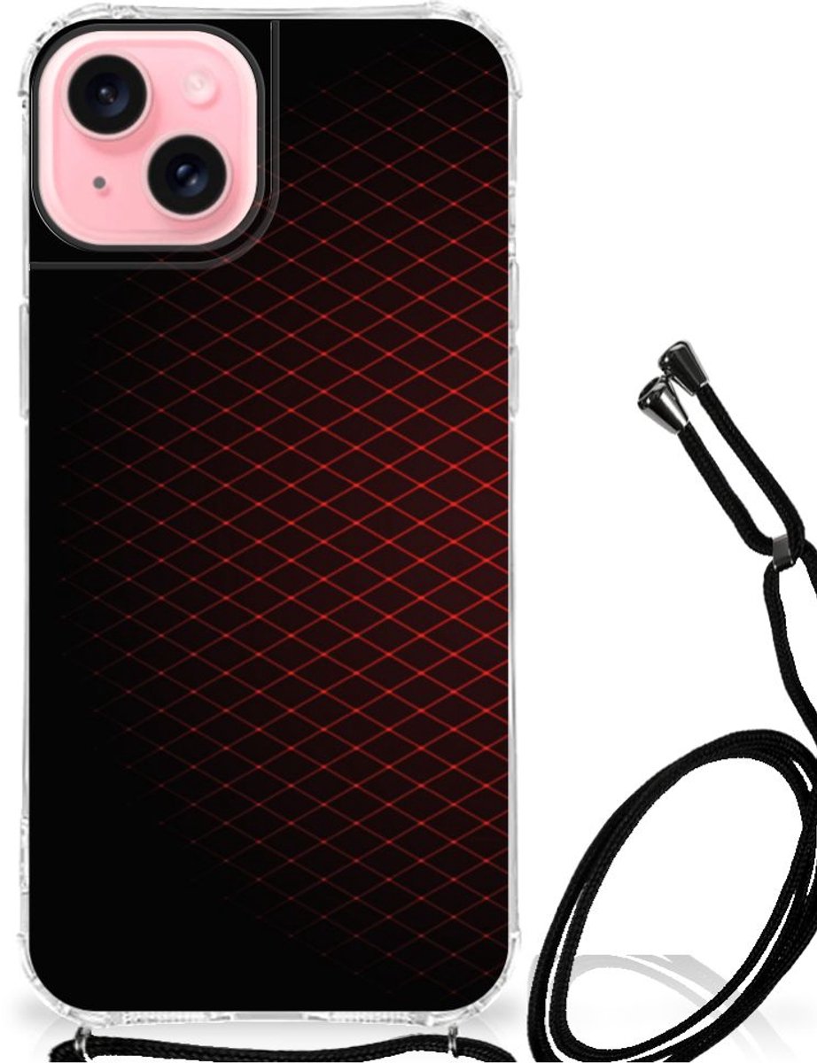 iPhone 15 Plus Doorzichtige Silicone Hoesje Geruit Rood