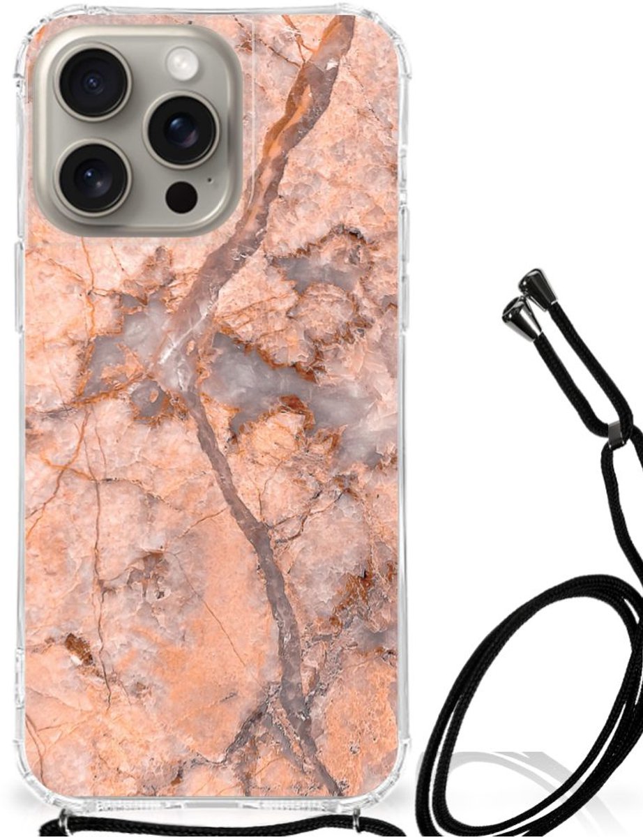 iPhone 15 Pro Max Anti-Shock Hoesje Marmer Oranje