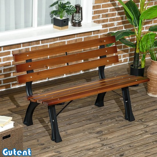 Gutent Bank (2-zits) - Voor tuin en terras - Gegoten aluminium + natuurlijk hout - 120 x 57 x 70 cm - Bruin