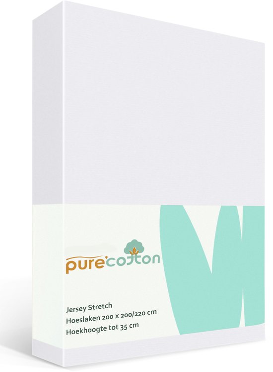 Pure'Cotton Hoeslaken 200x200 - tot 35 cm Hoekhoogte - 100% Katoen Jersey - Meer Kleuren - Strijkvrij - Lange Levensduur - Wit