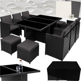 Bol.com tectake® Loungemeubelset - Wicker tuinset - 6 stoelen 4 krukken en 1 tafel - Tuinmeubelen voor balkon tuin en terras - I... aanbieding