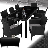 tectake® - elegante outdoor tuinmeubelset - wicker zitgroep met fauteuil en tafel voor 8 personen, inclusief beschermhoes en kussens, weerbestendig balkonmeubilair - zwart/grijs - poly-rattan