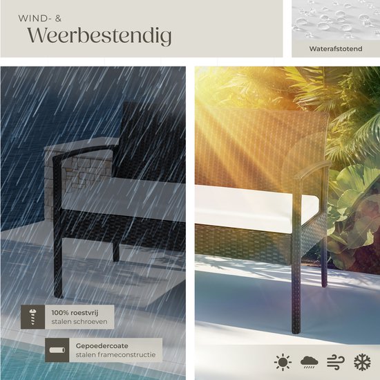 tectake® Tuinset 4 persoons - 2 Tuinstoelen - Tuintafel - Tuinbank - Wicker - Zwart - Geschikt voor tuin, balkon, terras, lounge of serre - Weer- en UV-bestendig