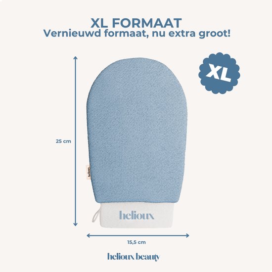 Helioux® Scrub Handschoen Blauw - Exfoliating Glove - Scrub Washand Voor Lichaam & Gezicht - Verwijderen Van Dode Huidcellen of Zelfbruiner - Blauw - Blue - Extra Large