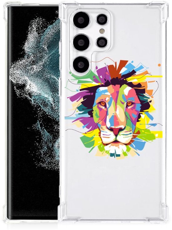 Coque de téléphone portable Samsung Galaxy S22 Coque arrière en TPU Ultra mignonne avec bord transparent Couleur Lion