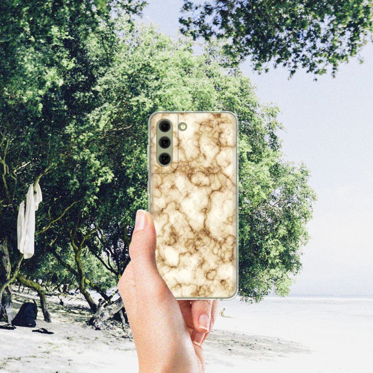 Back Cover voor Samsung Galaxy S21FE TPU Siliconen Hoesje Marmer Goud