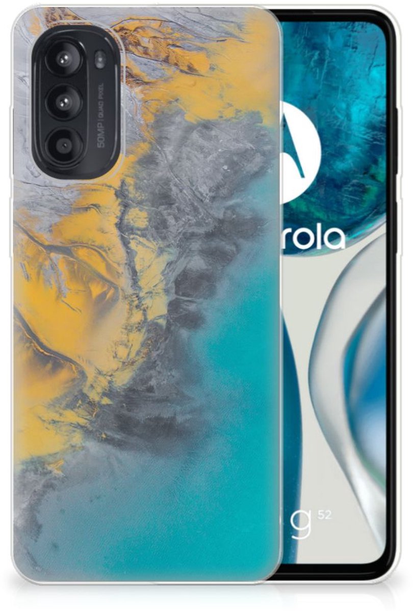 Motorola Moto G52/G82 TPU Siliconen Hoesje Marble Blue Gold